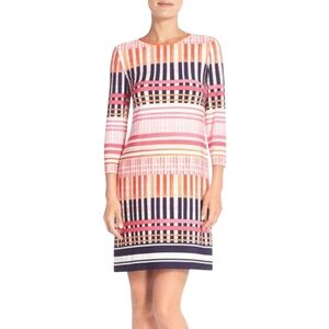 Eliza J Geometric Striped Pattern Shift Lined Dress Size 10